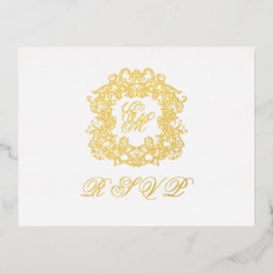 Monogram Crest Menu Wedding Gold Foil RSVP Card