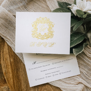 Monogram Crest Menu Wedding Gold Foil RSVP Card