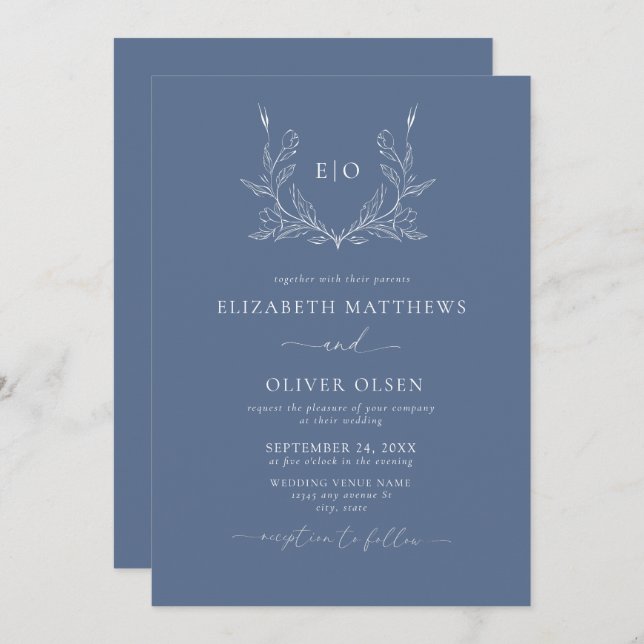 Monogram Crest | Modern Minimalist Wedding Invitation (Front/Back)