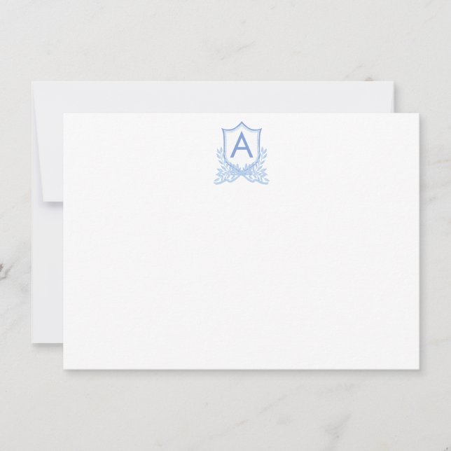 Monogram Crest Personalized Flat Note Card (Front)