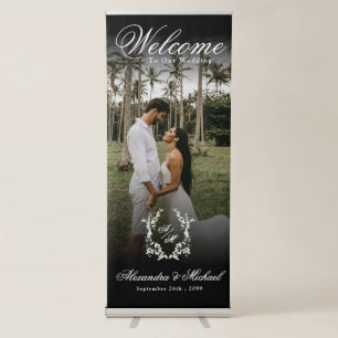 Monogram Crest Photo Overlay Wedding Welcome Retractable Banner