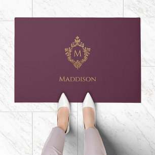 Monogram Crest Plum Faux Gold Vintage Name Initial Doormat