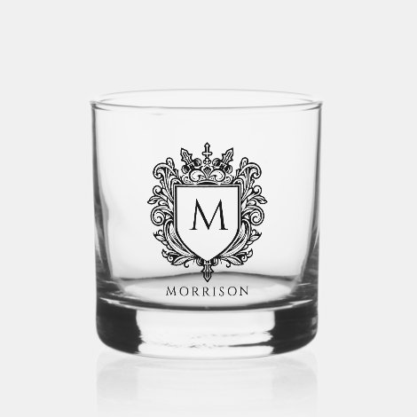 Monogram Crest Printed Whiskey Glass