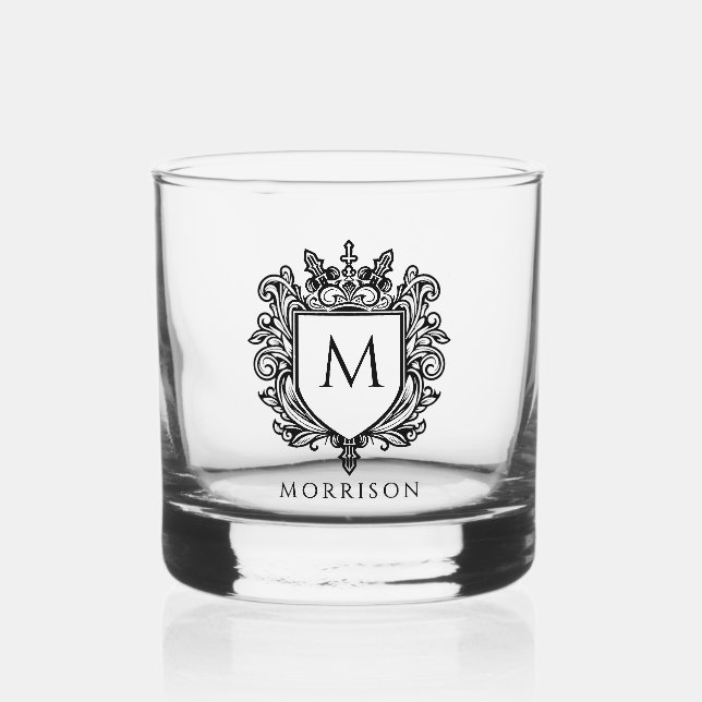 Monogram Crest Printed Whiskey Glass (Front)