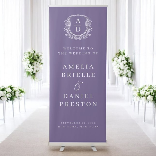 Monogram Crest Purple Wedding Welcome Sign (Creator Uploaded)