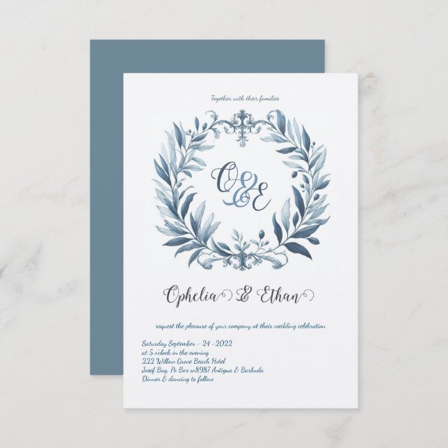 Monogram Crest Rococo wedding Invitation (Front/Back)