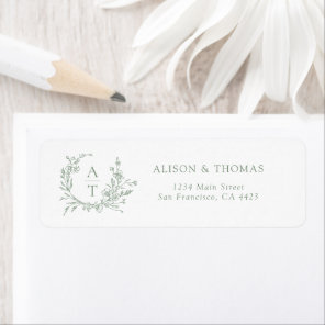 Monogram Crest Sage Green Return Address Label