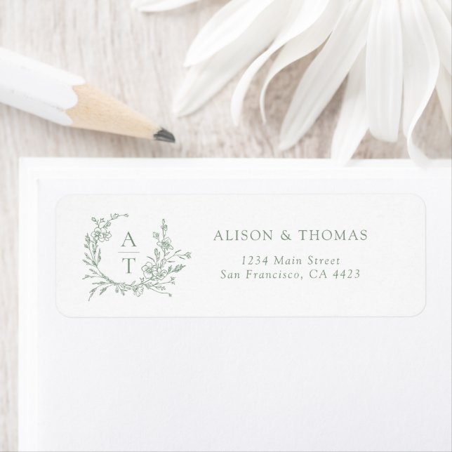 Monogram Crest Sage Green Return Address Label (Insitu)