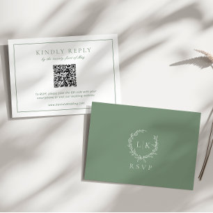 Monogram Crest Sage Green RSVP Wedding Enclosure Card