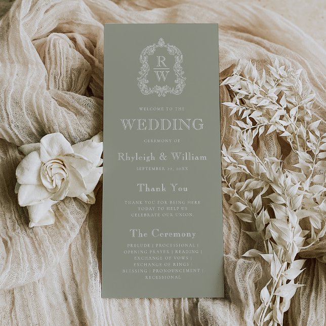 Monogram Crest Sage Green Wedding Program (Creator Uploaded)