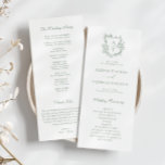Monogram Crest Sage Green Wedding Program Card<br><div class="desc">Elegant floral crest sage green monogram wedding program.</div>