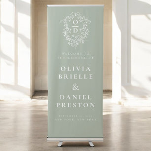 Monogram Crest Sage Green Wedding Welcome Sign