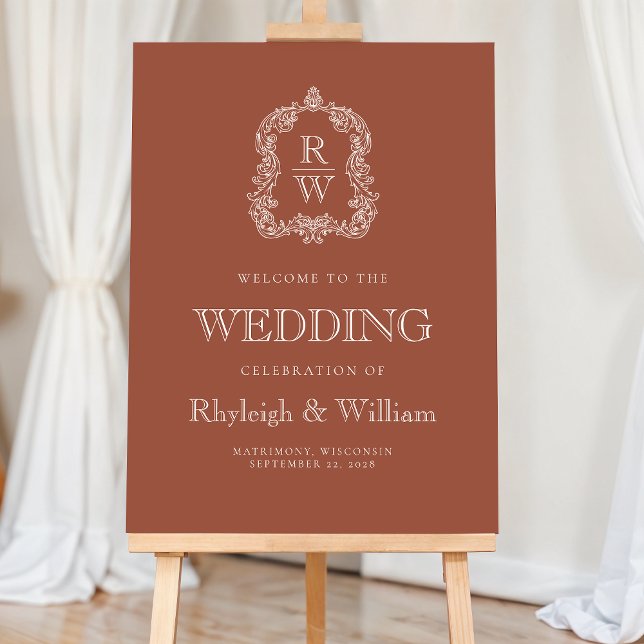Monogram Crest Terracotta Wedding Welcome Sign (Creator Uploaded)