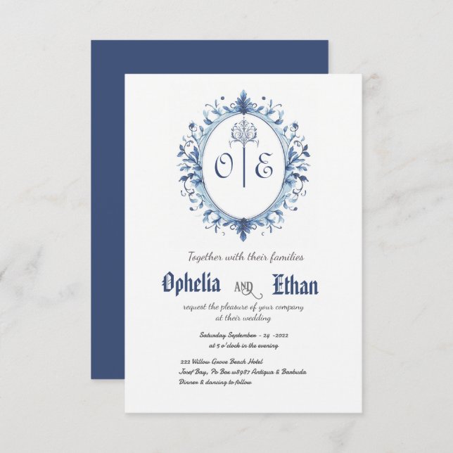Monogram Crest Vintage Invitation (Front/Back)
