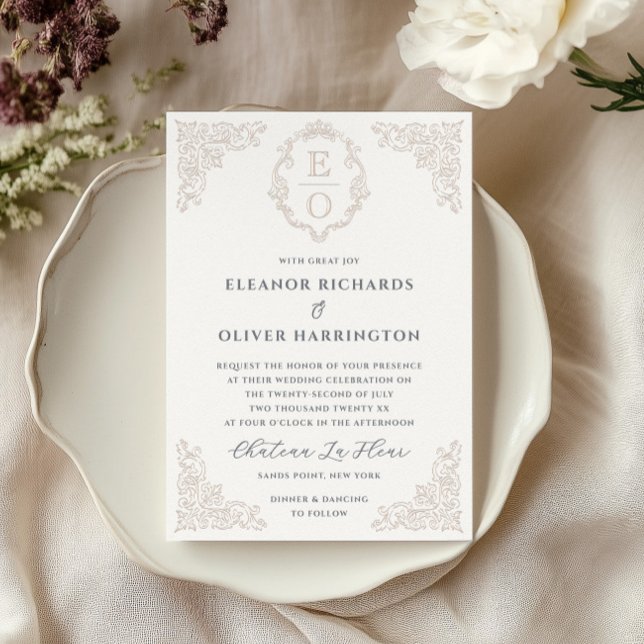 Monogram Crest Wedding Letterpress Invitation (Creator Uploaded)