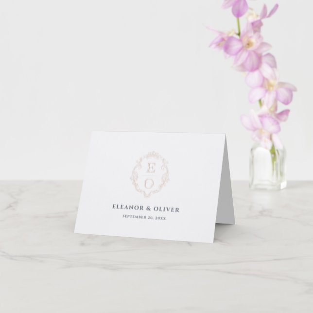 Monogram Crest Wedding Letterpress Thank You Card (Front (Tent))