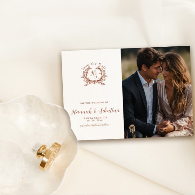 Monogram Crest Wedding Photo Save The Date (Creator Uploaded)