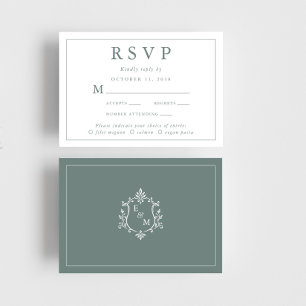 Monogram Crest Wedding Sage Green Meal Choice RSVP Card