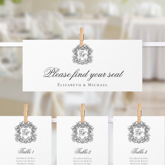 Monogram Crest Wedding Seating Chart Header Card (Creator Uploaded)