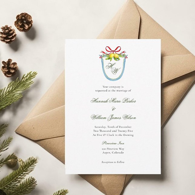 Monogram Crest with Lemons Wedding Invitation (Creator Uploaded)
