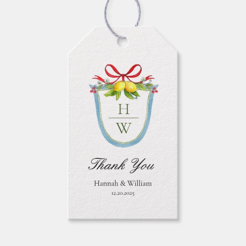 Monogram Crest with Lemons Wedding Thank You Gift Tags