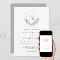 Monogram Crest with Olive Branches Wedding Invitation