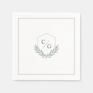 Monogram Crest with Olive Branches Wedding Napkins