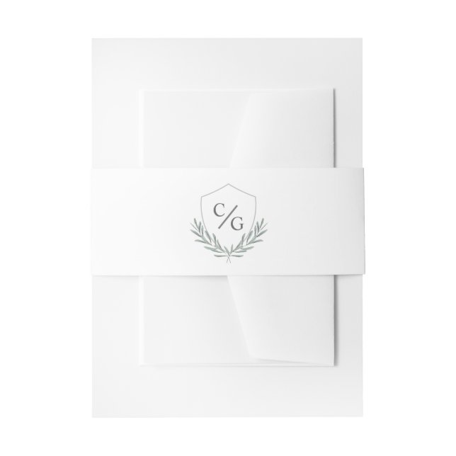 Monogram Crest with Olive Leaves Laurel Wreath Invitation Belly Band (Front Example)