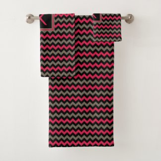 Monogram Crimson Brown Black Chevron Pattern