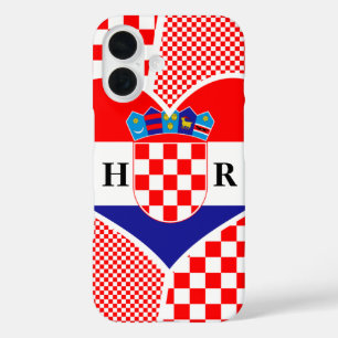 Monogram Croatia Flag Heart Checkers iPhone 16 Case