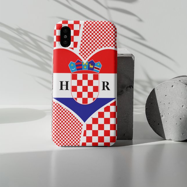 Monogram Croatian Flag Heart Collage with Checkers Case-Mate iPhone Case (Creator Uploaded)