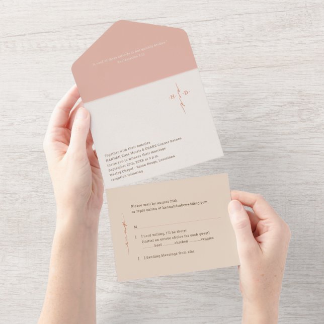 Monogram Cross Christian Wedding All In One Invitation (Tearaway)