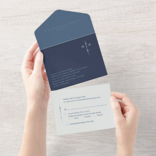 Monogram Cross Christian Wedding Blue All In One Invitation