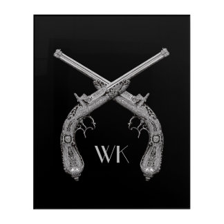 Monogram Crossed Pistols Black Acrylic Print