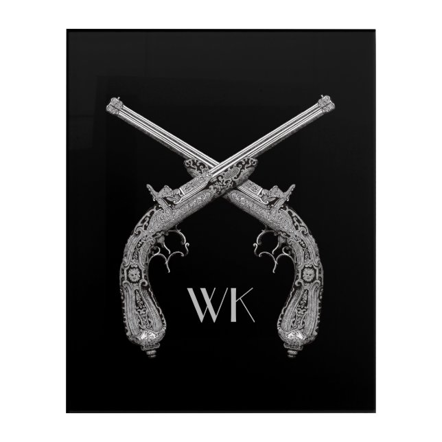 Monogram Crossed Pistols Black Acrylic Print (Front)
