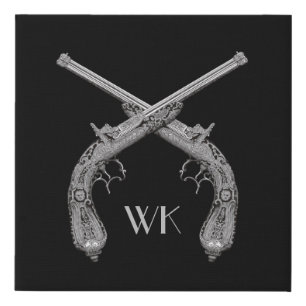 Monogram Crossed Pistols Black Faux Canvas Print