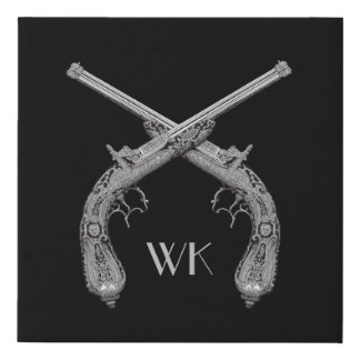 Monogram Crossed Pistols Black Faux Canvas Print