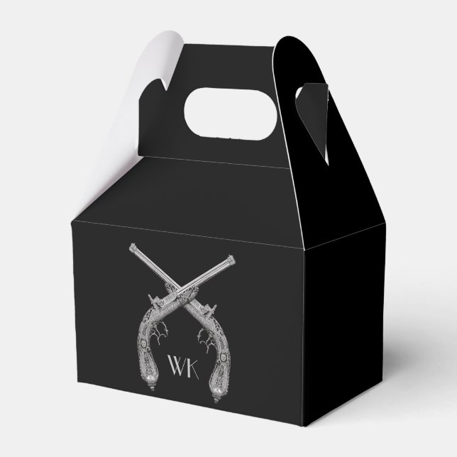 Monogram Crossed Pistols Black Favor Boxes (Front Side)