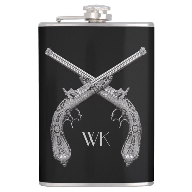 Monogram Crossed Pistols Black Flask (Front)