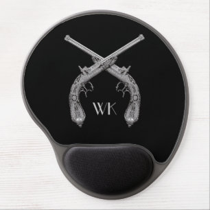 Monogram Crossed Pistols Black Gel Mouse Pad