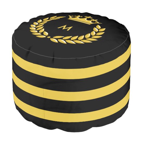 Monogram Crown  Laurel Wreath on Black  Golden Pouf