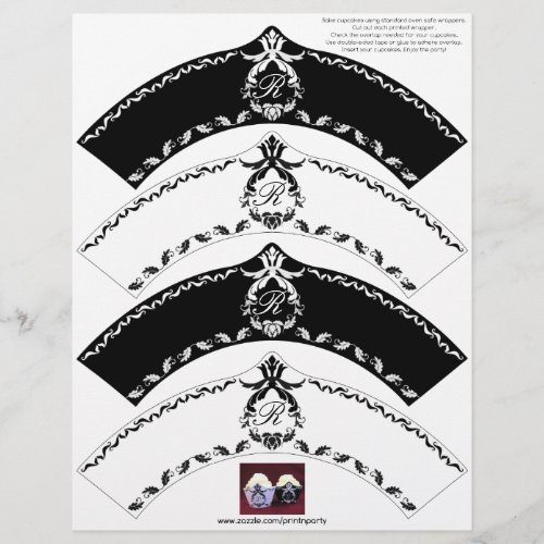 Monogram Cupcake Wrapper Black and White Motifs