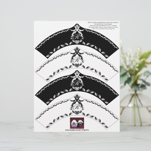 Monogram Cupcake Wrapper Black and White Motifs (Standing Front)