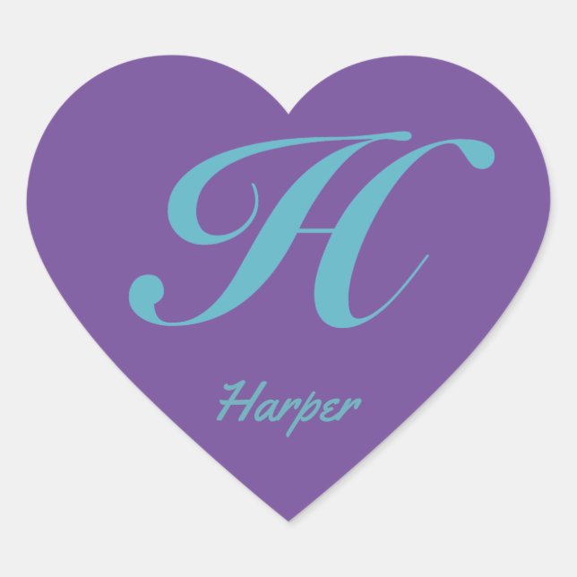 Monogram Cursive Letter H Blue Purple calligraphy Heart Sticker (Front)