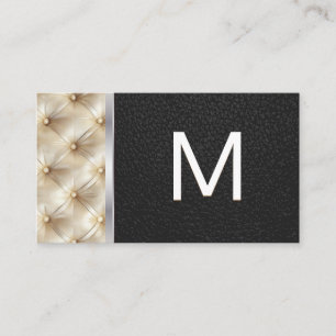 Monogram Cushion Tufted Material Black Leather Business Card