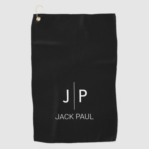 Monogram custom black white stylish modern classic golf towel