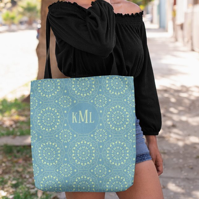 Monogram Custom Blue and Green  Tote Bag (Creator Uploaded)