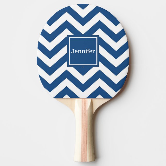 Monogram Custom Blue Chevron Ping Pong Paddle (Front)
