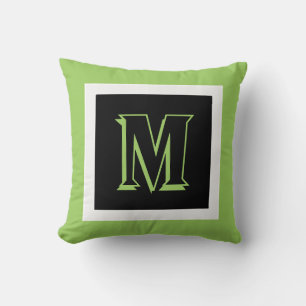 monogram custom bold black and green decor throw pillow