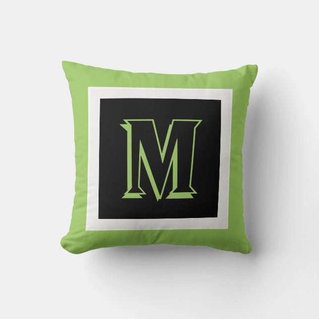 monogram custom  bold black and green decor throw pillow (Front)